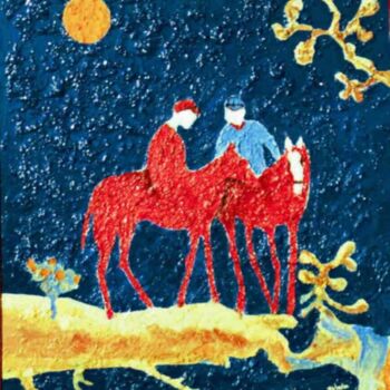Malerei mit dem Titel "cavaliers au clair…" von Pierre Laurent Tichadou, Original-Kunstwerk, Öl