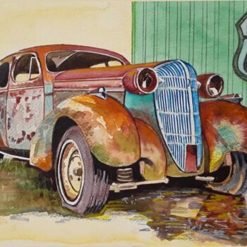 绘画 标题为“Oldsmobil 8L SEDAN…” 由Pierre-Louis Petit, 原创艺术品, 水彩