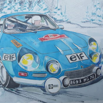 Painting titled "Alpine Renault A110" by Pierre-Louis Petit, Original Artwork, Watercolor