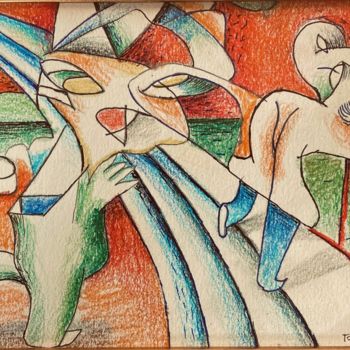 Disegno intitolato "La Passerelle 2" da Pierre-Louis Torres, Opera d'arte originale, Matite colorate