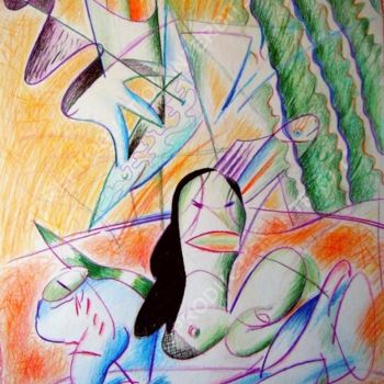 Drawing titled "Un Sphinx de mer" by Pierre-Louis Torres, Original Artwork, Pencil