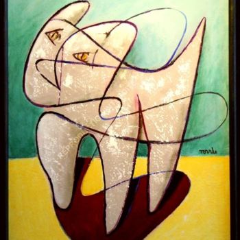 Painting titled "Le chat rêveur (The…" by Pierre-Louis Torres, Original Artwork, Acrylic