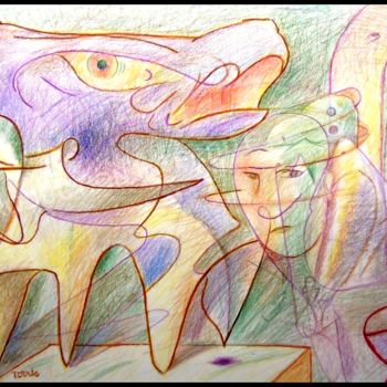 Рисунок под названием "Le Collectionneur (…" - Pierre-Louis Torres, Подлинное произведение искусства, Цветные карандаши