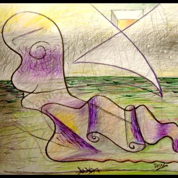 Dessin intitulée "Bestiole sur un fon…" par Pierre-Louis Torres, Œuvre d'art originale, Crayon