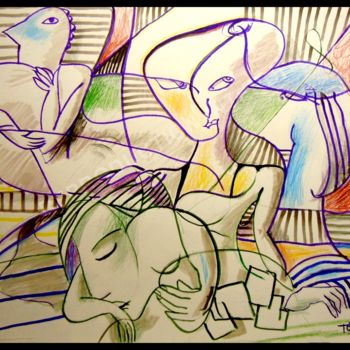 Dessin intitulée "Le tripot" par Pierre-Louis Torres, Œuvre d'art originale, Crayon