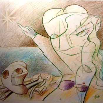 Dessin intitulée "L'étoile des Rois !…" par Pierre-Louis Torres, Œuvre d'art originale, Crayon