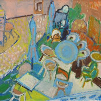 Painting titled "TERRASSE DE RESTAUR…" by Pierre-Marie Blardoni, Original Artwork, Pastel Mounted on Wood Panel