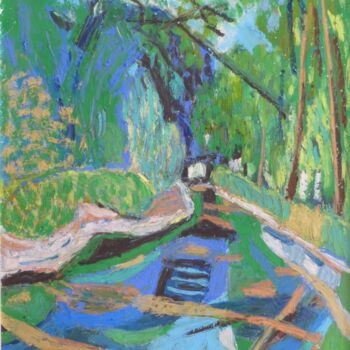 Painting titled "BORD DE L'EURE A CH…" by Pierre-Marie Blardoni, Original Artwork, Pastel Mounted on Wood Panel