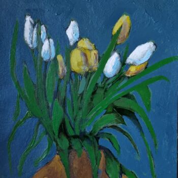 Schilderij getiteld "Tulipes pour Léonard" door Pierre Milosavljevic, Origineel Kunstwerk, Acryl