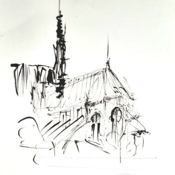 Tekening getiteld "Notre Dame de Paris…" door Pierre Milosavljevic, Origineel Kunstwerk, Inkt