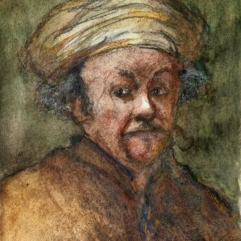 Painting titled "Rembrandt- autoport…" by Pierre Milosavljevic, Original Artwork, Watercolor