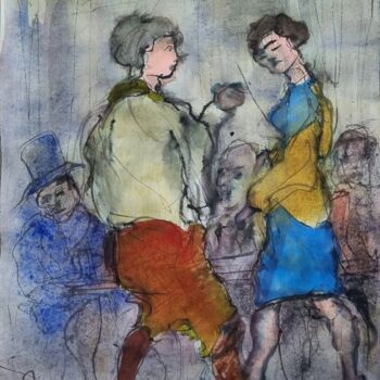 Картина под названием "Les deux amies" - Pierre Milosavljevic, Подлинное произведение искусства, Акварель