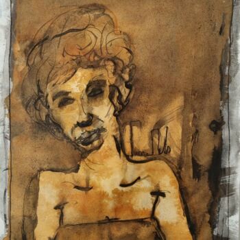 Painting titled "Portrait à l'encre" by Pierre Milosavljevic, Original Artwork, Ink