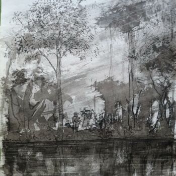 Peinture intitulée "Bois dans la brume" par Pierre Milosavljevic, Œuvre d'art originale, Encre