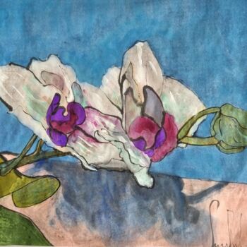 Картина под названием "Fleures précieuses,…" - Pierre Milosavljevic, Подлинное произведение искусства, Акварель