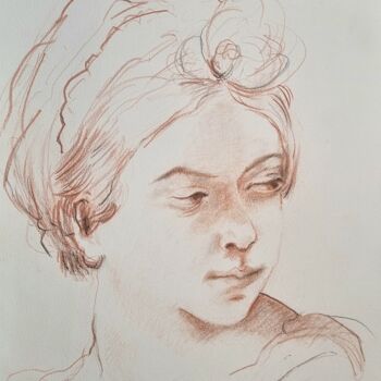 Drawing titled "Portrait tête de fe…" by Pierre Milosavljevic, Original Artwork, Pencil