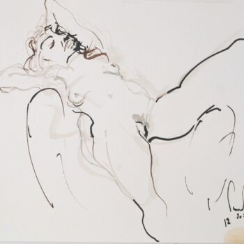 Dessin intitulée "Femme nue N° 12-JLR…" par Pierre Milosavljevic, Œuvre d'art originale, Encre