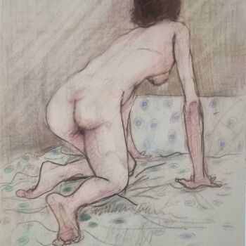 Tekening getiteld "Femme nue se coucha…" door Pierre Milosavljevic, Origineel Kunstwerk, Potlood