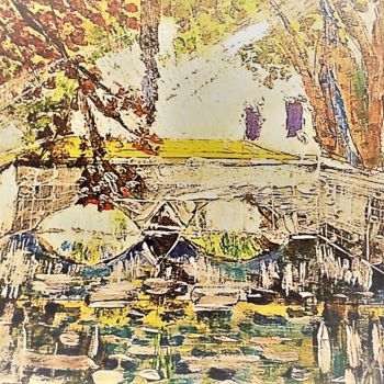 Painting titled "pond du jardin" by Omega Pierre, Original Artwork, Acrylic