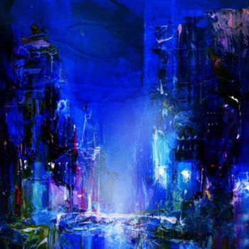 Arts numériques intitulée "Blue" par Pierre Olié, Œuvre d'art originale, Peinture numérique Monté sur Châssis en bois
