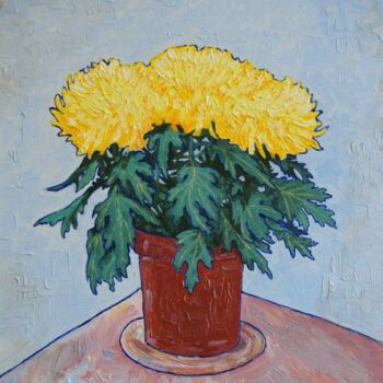 Schilderij getiteld "chrysanthème - 2" door Pierre Paszkowski, Origineel Kunstwerk, Olie