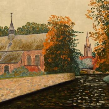 Malerei mit dem Titel "Bruges Béguinage - 2" von Pierre Paszkowski, Original-Kunstwerk, Öl