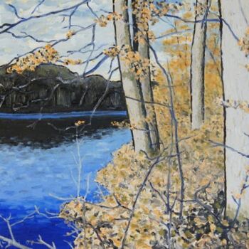 Malerei mit dem Titel "Lac et forêt - 1" von Pierre Paszkowski, Original-Kunstwerk, Öl