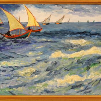 Painting titled "bateaux Van Gogh" by Pierre Paszkowski, Original Artwork, Oil
