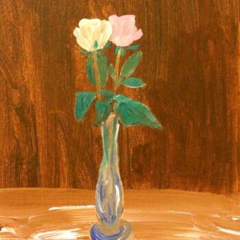 Painting titled "Deux roses" by Pierre Paszkowski, Original Artwork, Oil
