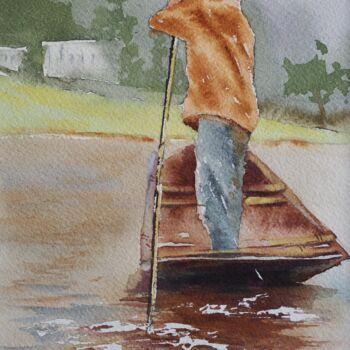 Pintura intitulada "pêcheur en Thailande" por Pierre Patenet, Obras de arte originais, Aquarela