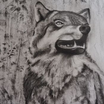 Drawing titled "Loup" by Pierre Patenet, Original Artwork, Charcoal