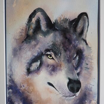 Painting titled "Le loup 2" by Pierre Patenet, Original Artwork, Watercolor