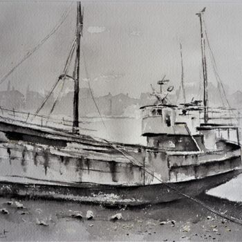 Pintura titulada "Chalutier à Camaret…" por Pierre Patenet, Obra de arte original, Tinta