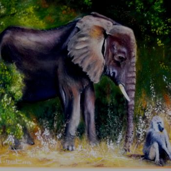 Peinture intitulée "Le babouin et l'élé…" par Pierre Patenet, Œuvre d'art originale, Pastel