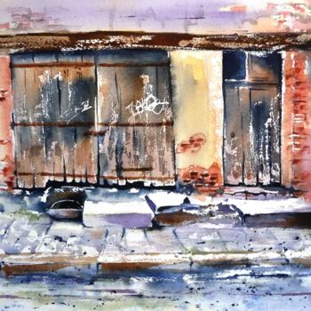 Painting titled "vieilles portes tag…" by Pierre Patenet, Original Artwork, Watercolor