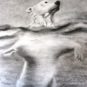 Σχέδιο με τίτλο "L'ours blanc" από Pierre Patenet, Αυθεντικά έργα τέχνης, Κάρβουνο