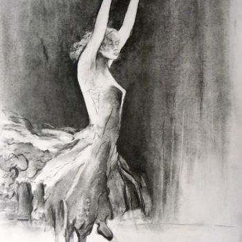 Drawing titled "La danseuse." by Pierre Patenet, Original Artwork, Charcoal