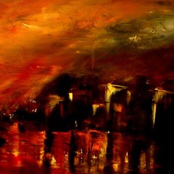 Painting titled "Red night" by Pierre-Paul Marchini, Original Artwork, Oil