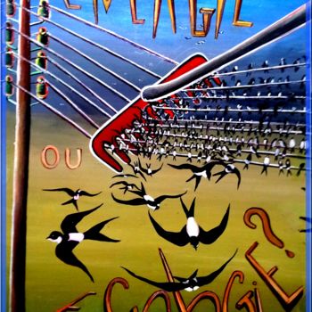 Malarstwo zatytułowany „"cui-cui écologie"” autorstwa Pierre Peytavin, Oryginalna praca, Olej Zamontowany na Karton