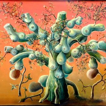 제목이 "ARBRE-NOURRISSE"인 미술작품 Pierre Peytavin로, 원작, 기름 나무 들것 프레임에 장착됨