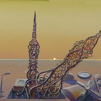 「LE TEMPS fatigué」というタイトルの絵画 Pierre Peytavinによって, オリジナルのアートワーク, オイル ウッドストレッチャーフレームにマウント