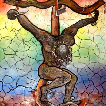 Peinture intitulée "Crucifié" par Pierre Peytavin, Œuvre d'art originale, Huile Monté sur Carton