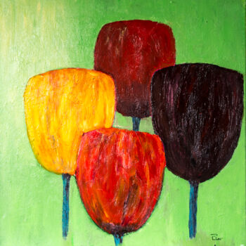 Peinture intitulée "4 tulipes" par Pierre Pilling, Œuvre d'art originale, Acrylique