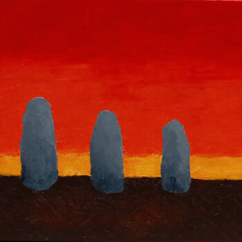 「3 menhirs」というタイトルの絵画 Pierre Pillingによって, オリジナルのアートワーク, アクリル