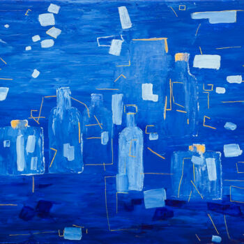 Painting titled "Les bouteilles bleu…" by Pierre Pilling, Original Artwork, Acrylic
