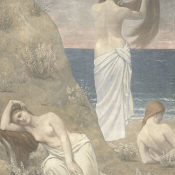 Painting titled "Young Girls by the…" by Pierre Puvis De Chavannes, Original Artwork, Oil