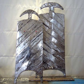 Sculpture titled "COUPLE OBLIQUE" by Pierre Sidoine, Original Artwork, Metals