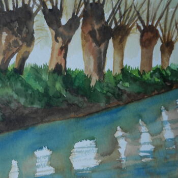 Painting titled "le long du canal" by Pierre Tondu, Original Artwork, Watercolor