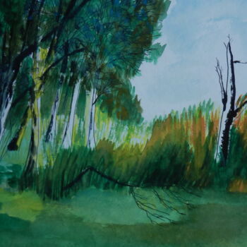 Painting titled "A l'orée de la foret" by Pierre Tondu, Original Artwork, Watercolor