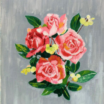 Painting titled "Les roses" by Pierre Turbillon, Original Artwork